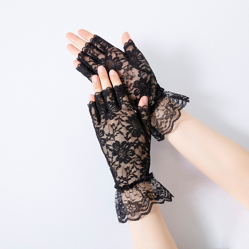Cycling Glove Padded - Kadın Dantel Çiçekler Ince Nefes Alabilir